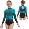 Детский гимнастический купальник в стиле колор-блок, с блестящими стразами, с длинным рукавом, костюм для балета и танцев