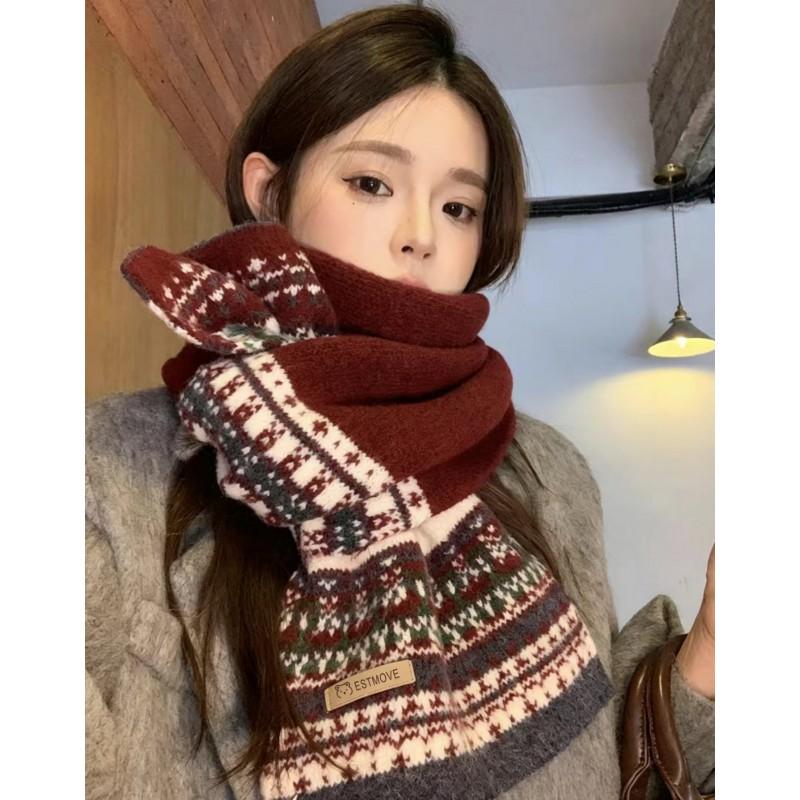 Soft Knit Fair Isle Scarf Women Winter Warm Neck Warmer Korean Style Cozy Accessory