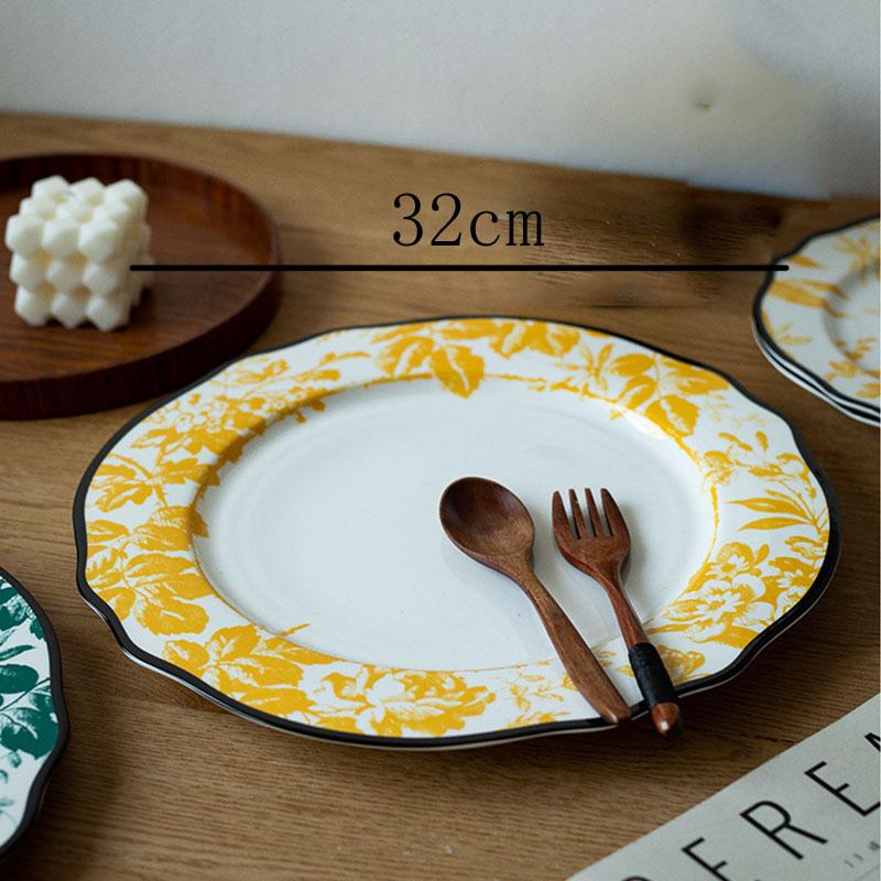 Керамическая тарелка в европейском стиле, винтажная роскошная цветочная печать, тарелки для обеда в западном стиле, блюда для послеобеденного чая, десерта, столовые приборы