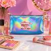 Pink Dessert Truck Pattern Holographic Laser Cosmetic Makeup Bag,Travel Toiletry Organizer Pouch for Girls Women Daily Accessory Storage