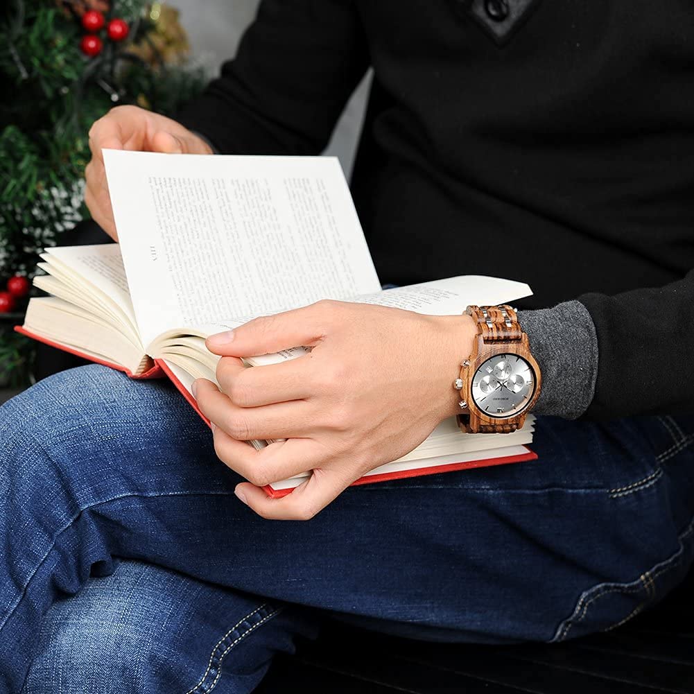 BOBO BIRD Парные часы Деревянные часы с подарочной коробкой Аналоговый японский кварцевый хронограф Легкий дисплей даты Секундомер Пара P19 P18 Мужские Женские