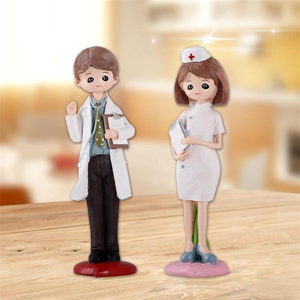 Смоляная фигурка Искусственный поделочный Доктор Медсестра Статуэтка Настольное украшение для офиса