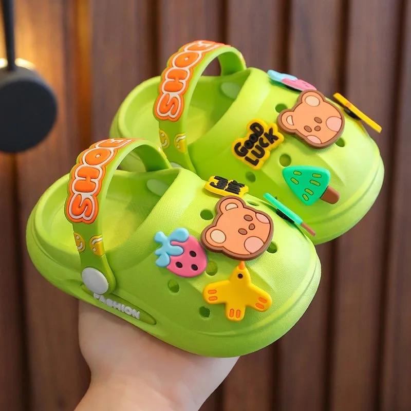 Детские тапочки с рисунком, нескользящая мягкая подошва, детская обувь для девочек, дышащая летняя пляжная обувь для мальчиков, сандалии