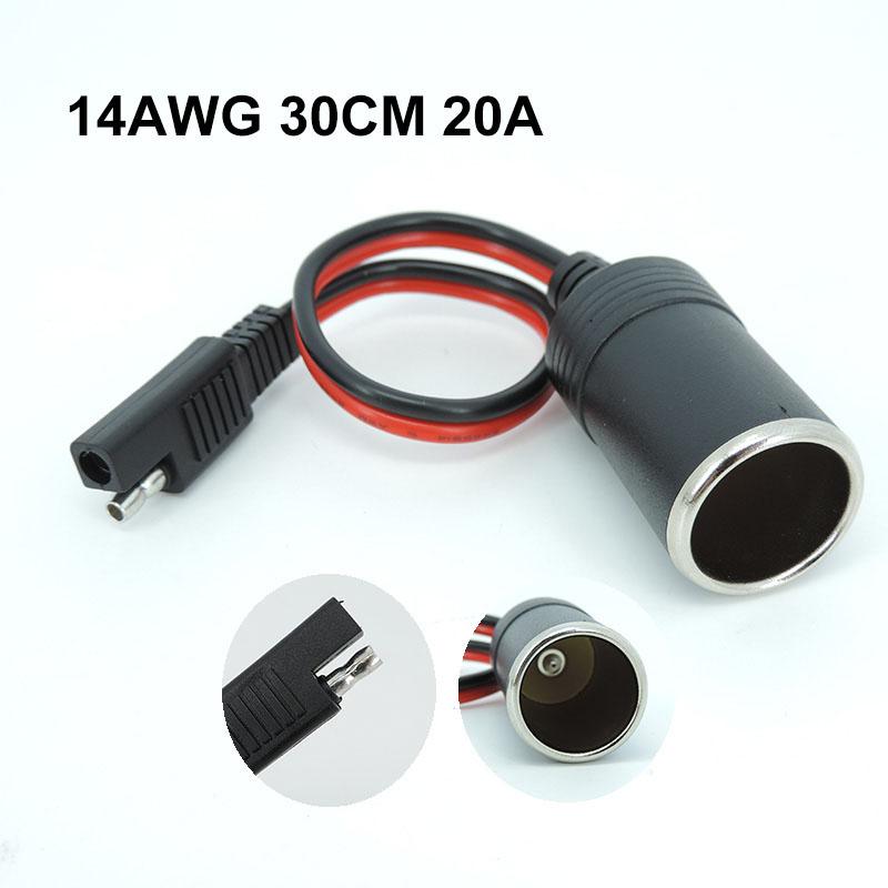 14AWG 30CM 20A 12V 24V Car Female Lighter Socket To SAE 2 Pin Quick Release Disconnect Connector Plug Extension Cable
