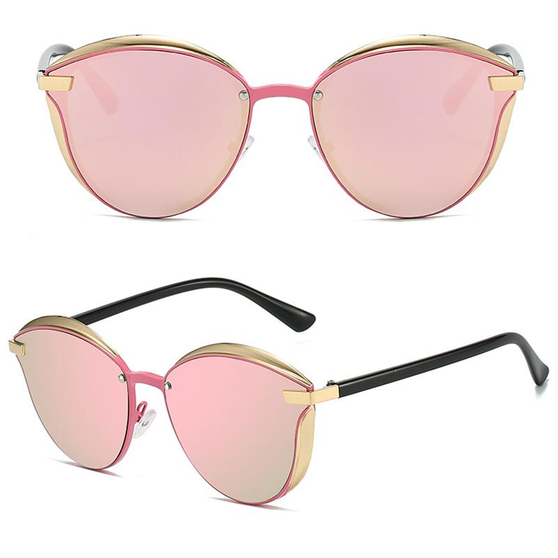 Неполяризованные женские солнцезащитные очки в полной оправе в форме кошачьего глаза, модные, с металлической оправой, популярные разноцветные линзы, элегантные розовые солнцезащитные очки