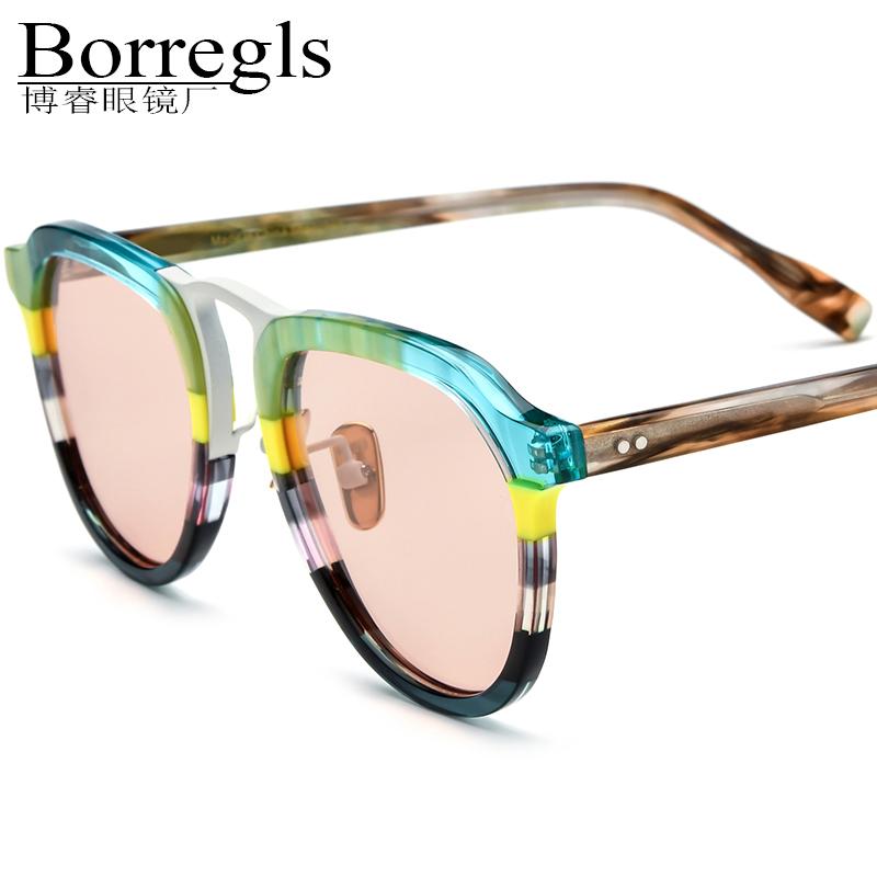 Borregls Multicolor Acetate Polarized Sunglasses Women UV400 High-Quality Brand Design 2025 Pilot Sun Glasses Men Shades 19350T