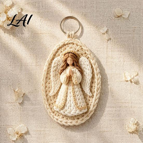 Handcrafted Religious Charm Handmade Crochet Marian Keychain Virgin Mary with Soft Yarn Keyring Blue White Yarn Catholic Christian Inspirational