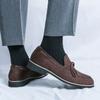 Модная мужская повседневная кожаная обувь, роскошная дизайнерская обувь на плоской подошве, мягкая подошва, нескользящие лоферы для ходьбы, модная обувь в британском стиле для улицы, ленивая обувь