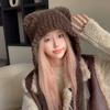 Bear Ears Woolen Knitted Hat for Women In Winter  Showing Face Small Plush  Cute Ear Protection  Warm Big Headband Cold Hat
