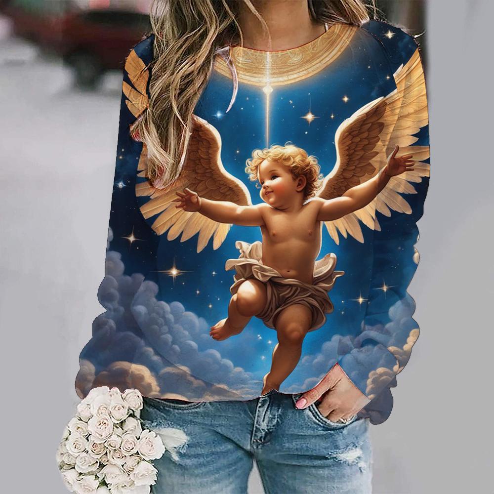 Модные новые милые толстовки Angel Baby с 3D-принтом для женщин, повседневные толстовки с длинным рукавом, уличная одежда Y2k, пуловеры, топы, женская одежда