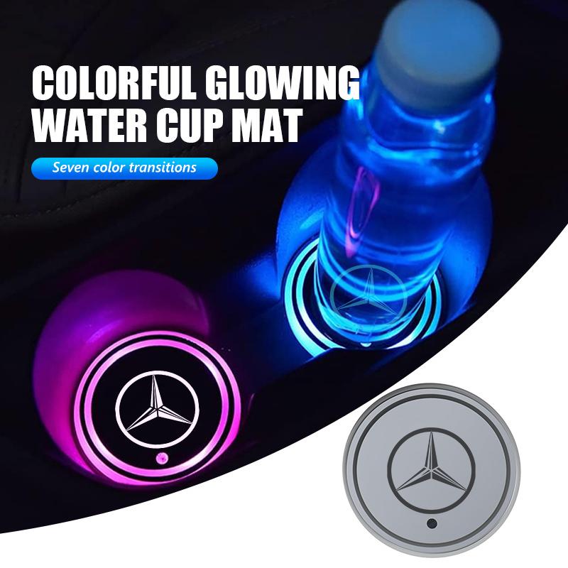 YHJ4 Car Cup Holder Bottom Pad 7 Color luminous LED Coaster Interior Accessories For Benz Exclusive AMG W124 W203 W204 SPRINTER V