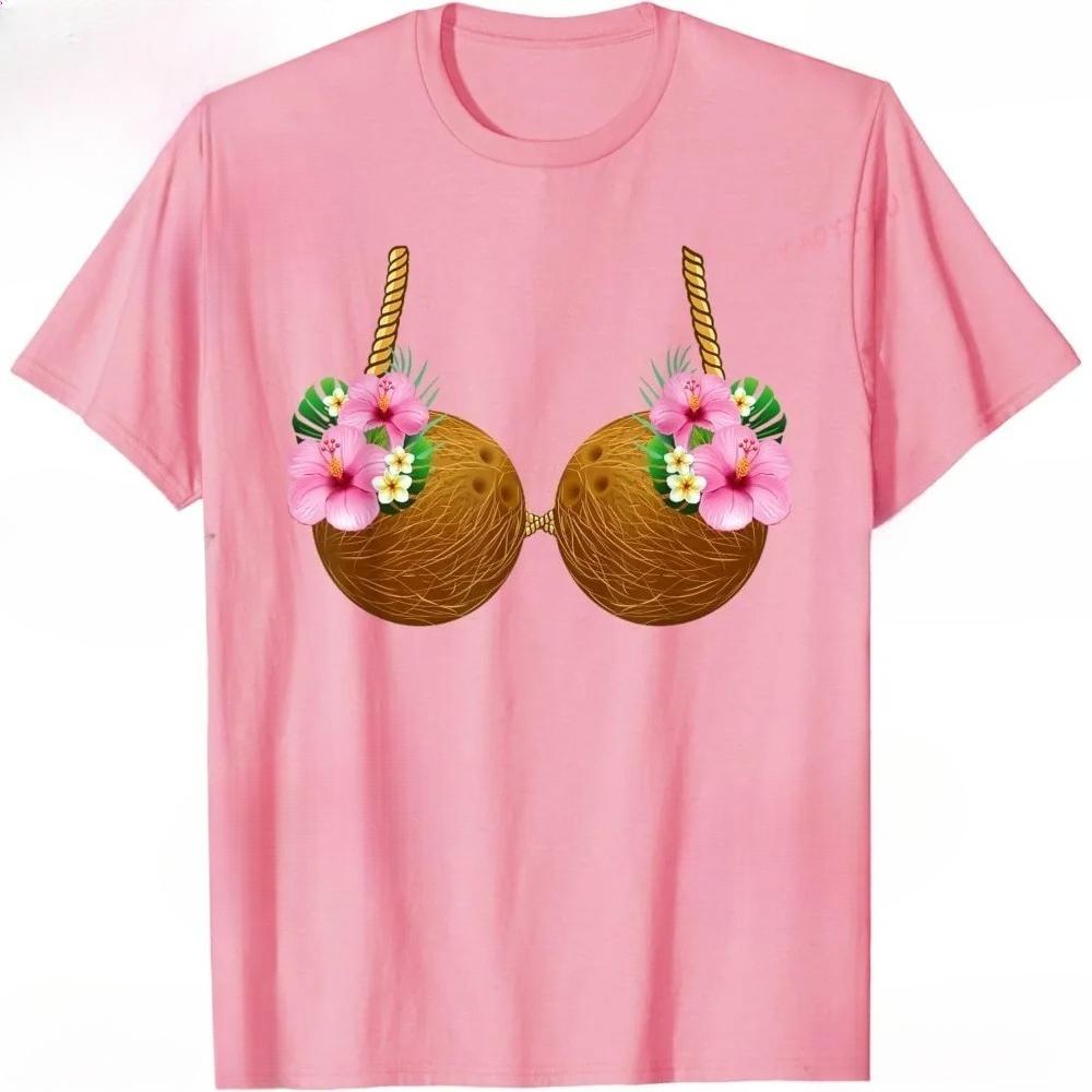 Coconut Bra Hawaiian Tropical Costume Luau Party Hawaii Tshirt 2025 Hawaiian Tropical Style Women Tee Short Sleeves