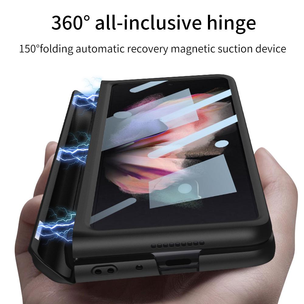 Подходит для чехла для мобильного телефона Samsung Fold3, складной экран, полностью закрывающий, противоударный, W22, креативный шарнир, магнитный слот для ручки, защита центрального вала