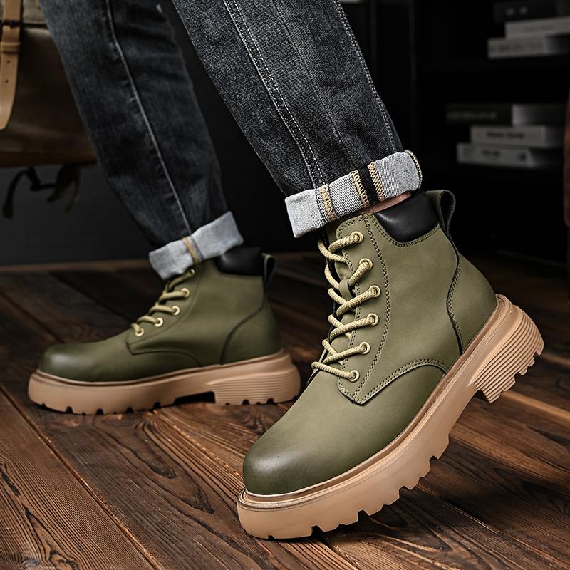 High Top Work Boots Men's Original Comfy Shoes Outdoor Hiking Leather Casual Shoes For Men Basic Boots Waterproof Yellow Boots