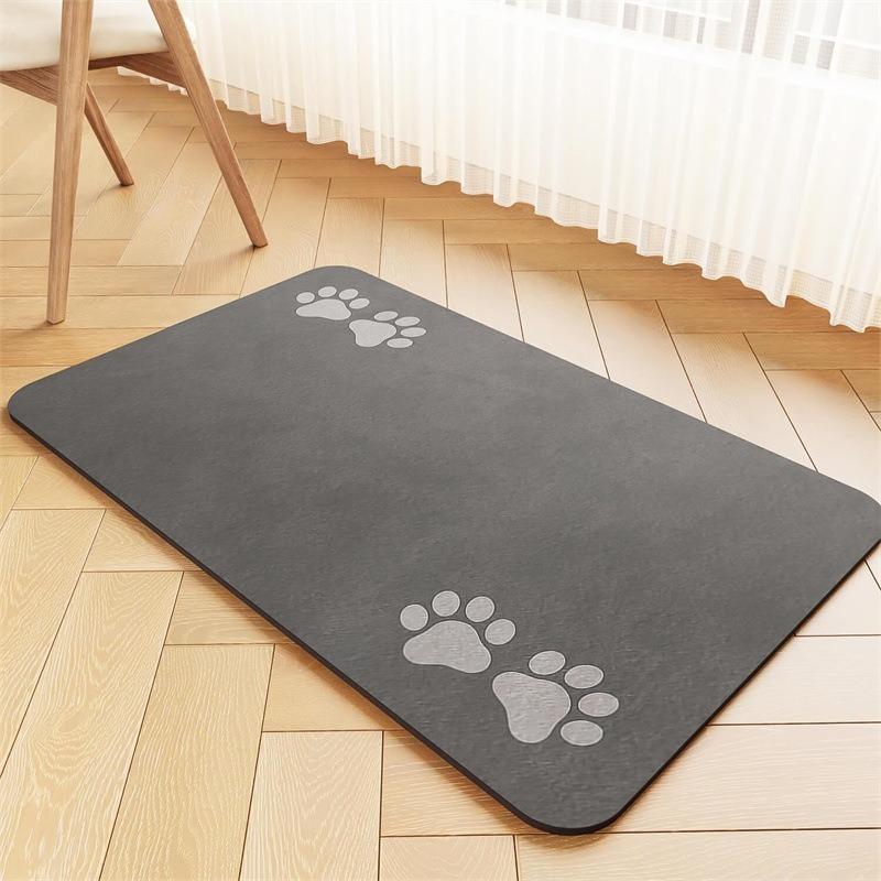 Super Absorbent Dog Food Mat Paw Pattern Quick Drying Pet Feeding Placemat Anti Slip Kitchen Drain Pad for Bowls and Cups