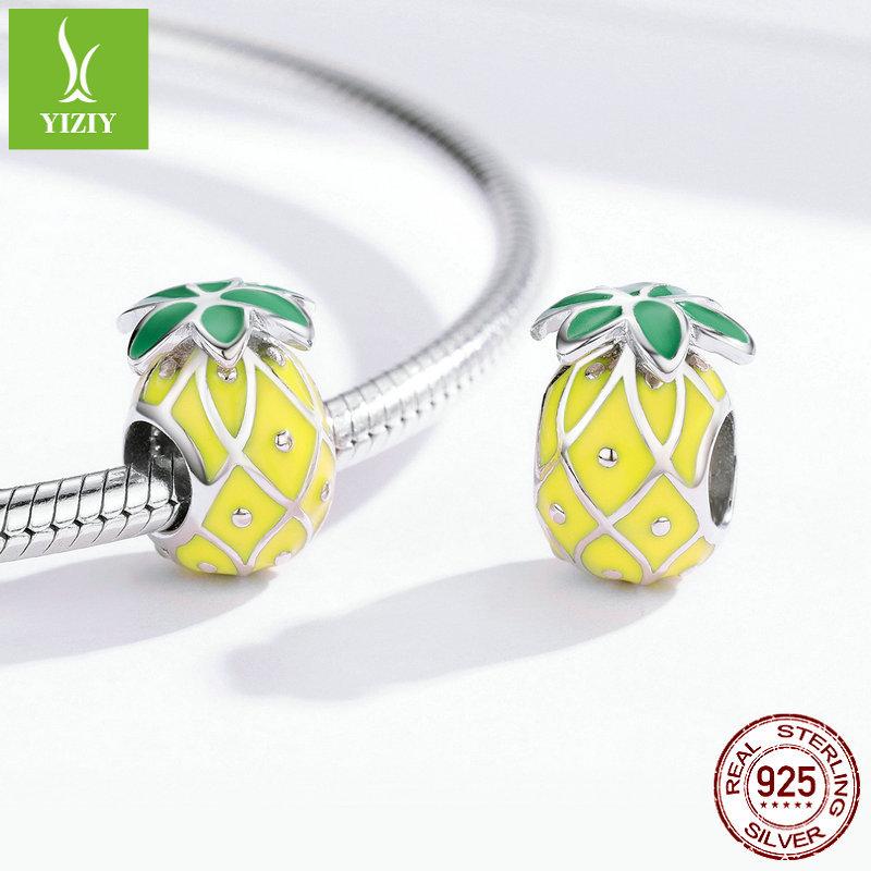 S925 Серебро Коллекция Разноцветных Фруктовых Бусин, Летний Ананас Лимон Сделай Сам Браслет Бисером Аксессуары