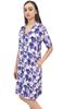 Women's White Rayon Sleepwear Button Down Blue Floral Print Sleepshirt -