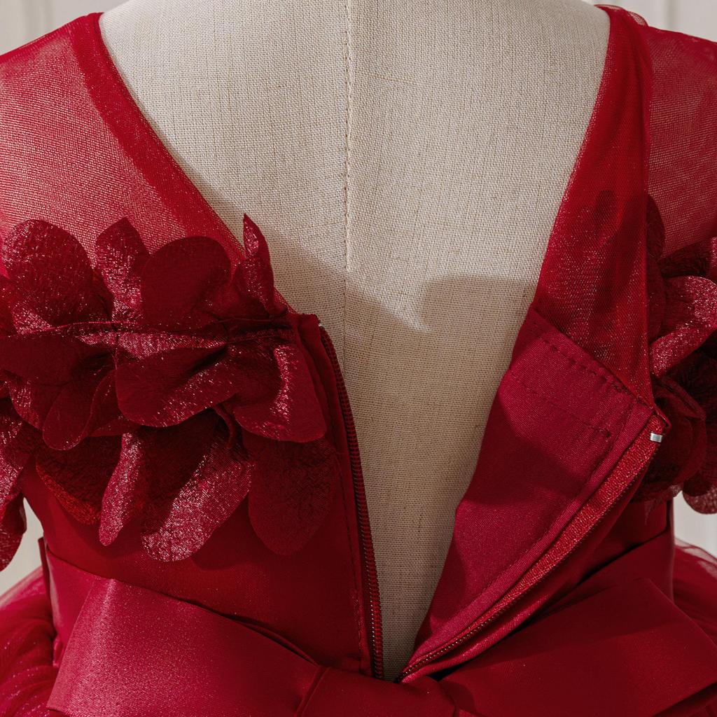 Многослойное платье-цветок для девочек 2026: Сетчатая юбка-принцесса на день рождения, Кружевное платье-фея, Хлопок