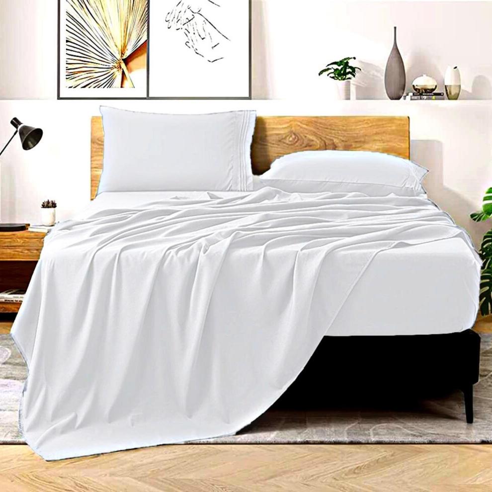 (King) Flat Sheet Bed Sheets White 100% Egyptian Cotton