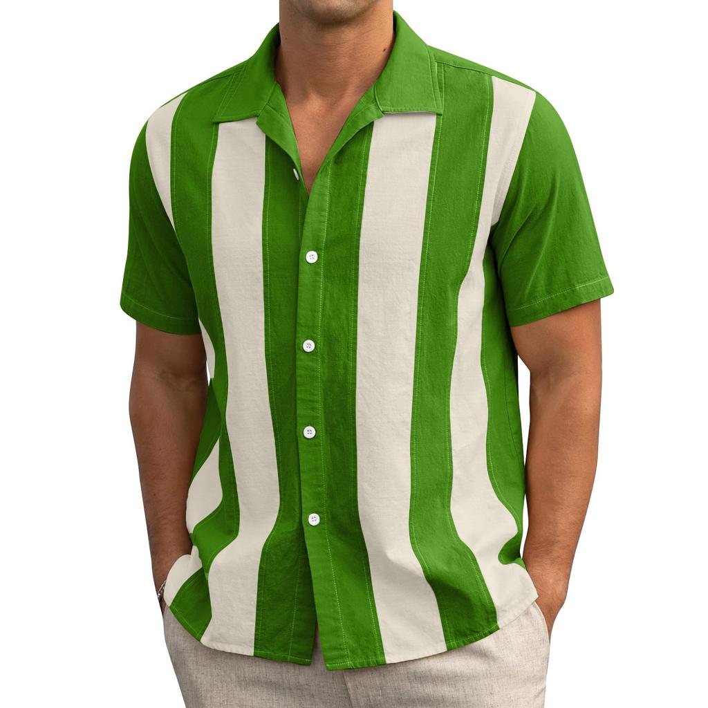 Мужские рубашки с коротким рукавом на пуговицах в полоску, мужские повседневные модные рубашки с коротким рукавом
