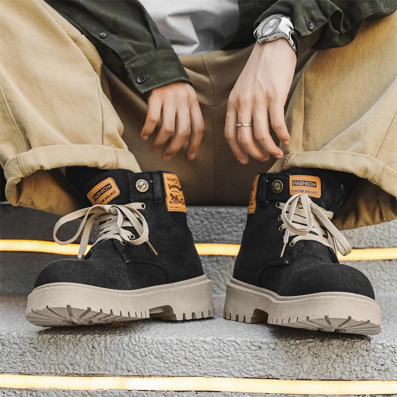 Осень новая мужская высокая обувь старый выстиранный деним большеголовые ботинки Мартина повседневный ретро рабочий стиль живая мужская короткая обувь