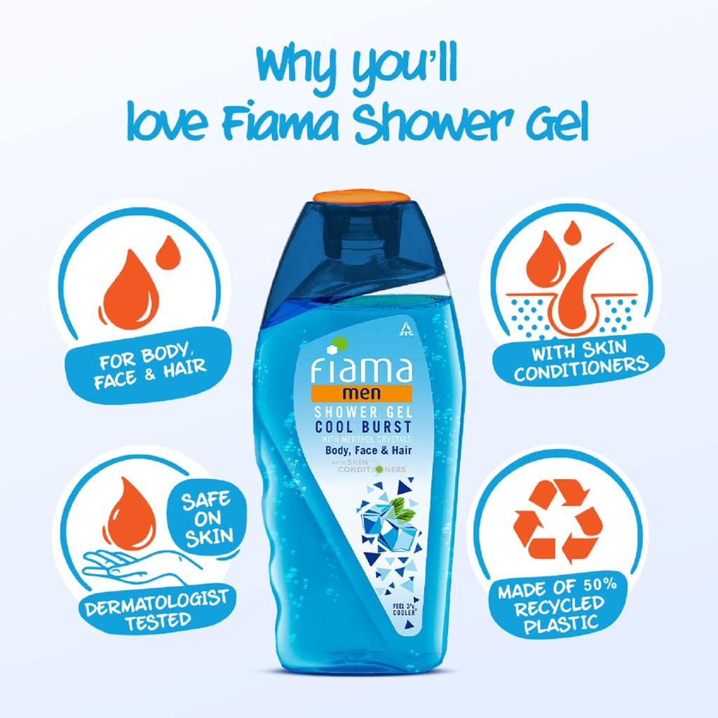 Fiama Men Cool Burst Shower Gel 250ml Pack Of 1 Refreshing Menthol Body Wash For Fresh Skin