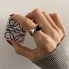 Trendy Two-color Black Heart Rings For Women Minimalist Aesthetic Drop Of Oil Open Rings Female Metal Punk Party Jewelry