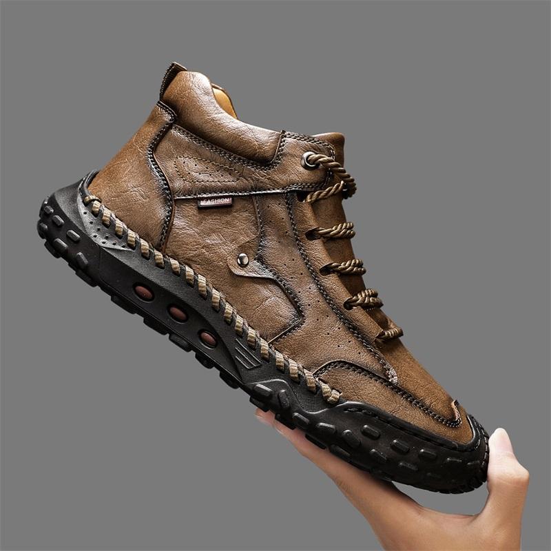 Весна/ ОсеньМужские высокие повседневные кроссовки Ручная работа Кожаная обувь Большой размер 39-48