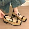 Fashion Bow 2025 Spring New Plus Size High Heeled Shoes Women Square Head Strap Fashion Dance Shoes Zapatos De Mujer