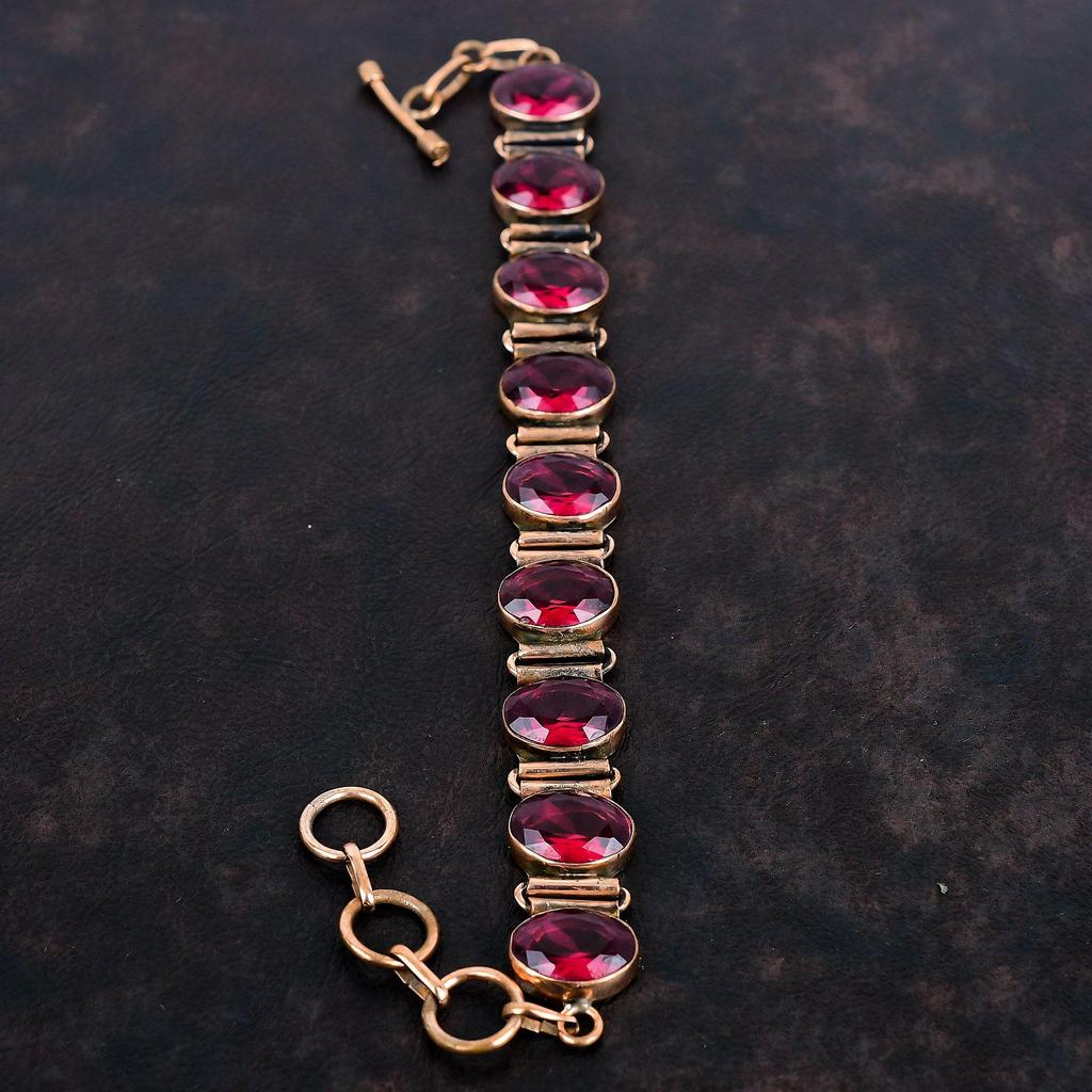 Граненый браслет из рубеллита медный браслет браслет с регулируемой цепочкой браслет из драгоценных камней ручной работы украшения из рубеллита и меди подарки на годовщину