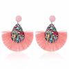 Women Colorful Charm Crystal Glitter Sequins  Dangle Tassel Earrings Fringe Drop Teardrop