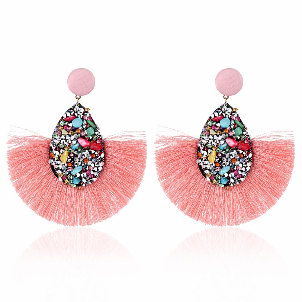 Women Colorful Charm Crystal Glitter Sequins  Dangle Tassel Earrings Fringe Drop Teardrop