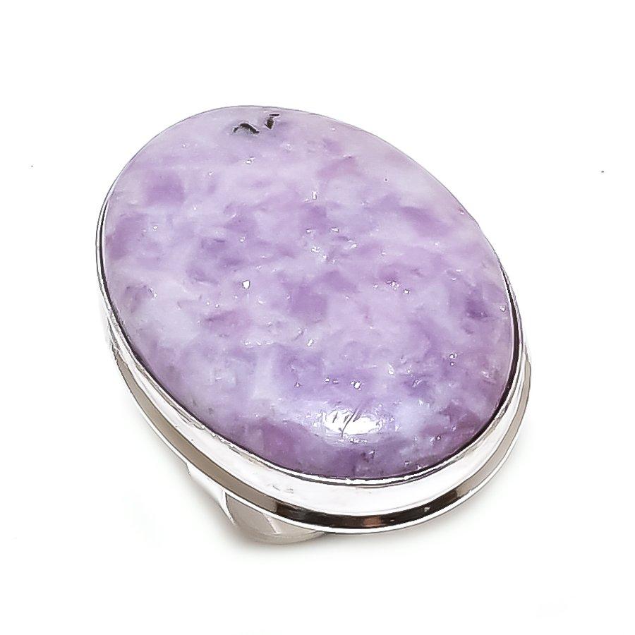 Лепидолит Драгоценный камень Ручная работа 925 Стерлинговое серебро Ювелирное кольцо Размер 8 R1I74