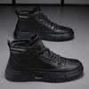 Men's Shoes Spring New High-top Casual Board Shoes Trendy and Versatile Non-slip Wear-resistant Martin Black Mid-top Leather Boots