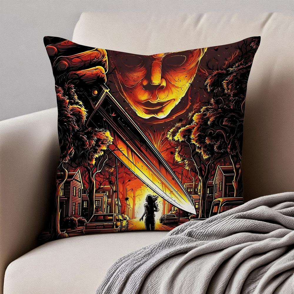 Dark style artistic illustration HHalloween Cushion Cover Pillowcase Antidustmite Invisible Zipper Short Plush Sofa Cushion