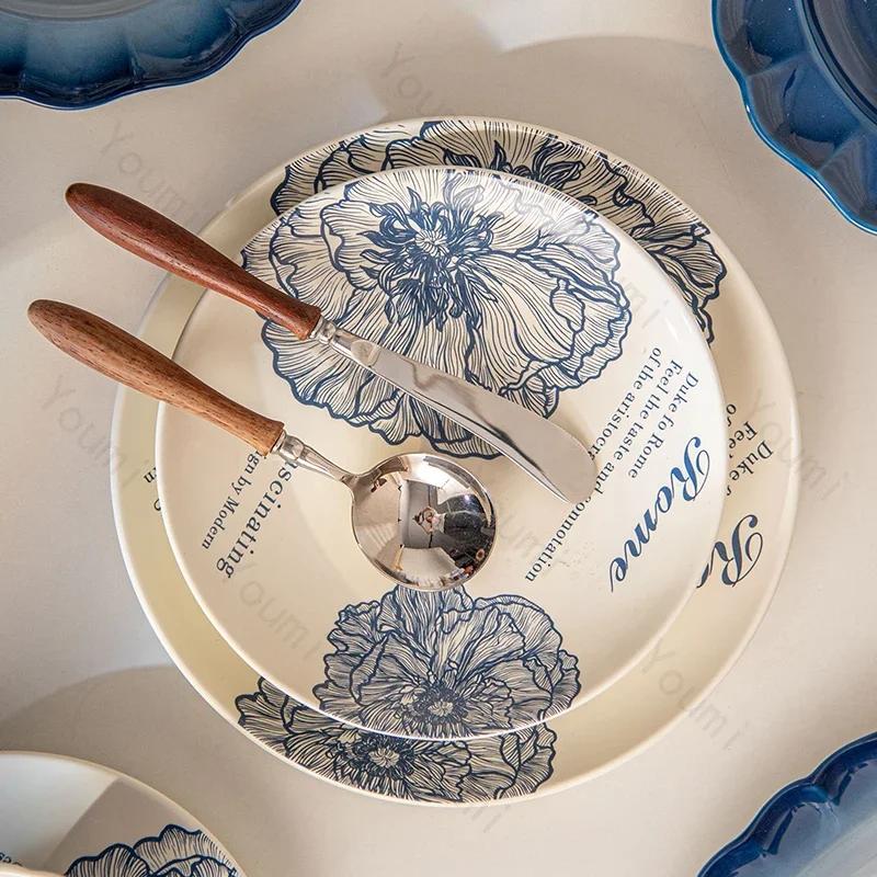 Ретро креативная керамическая тарелка светлая роскошная гостиничная ресторанная изысканная еда обеденные тарелки современный стиль премиум столовая посуда