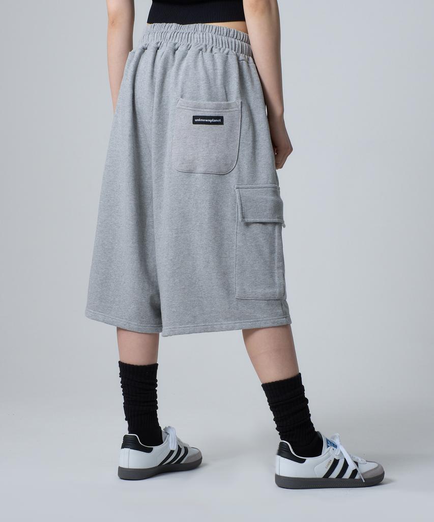 UNKNOWN PLANET Daily Wide Sweat Cargo Shorts Pants Gray