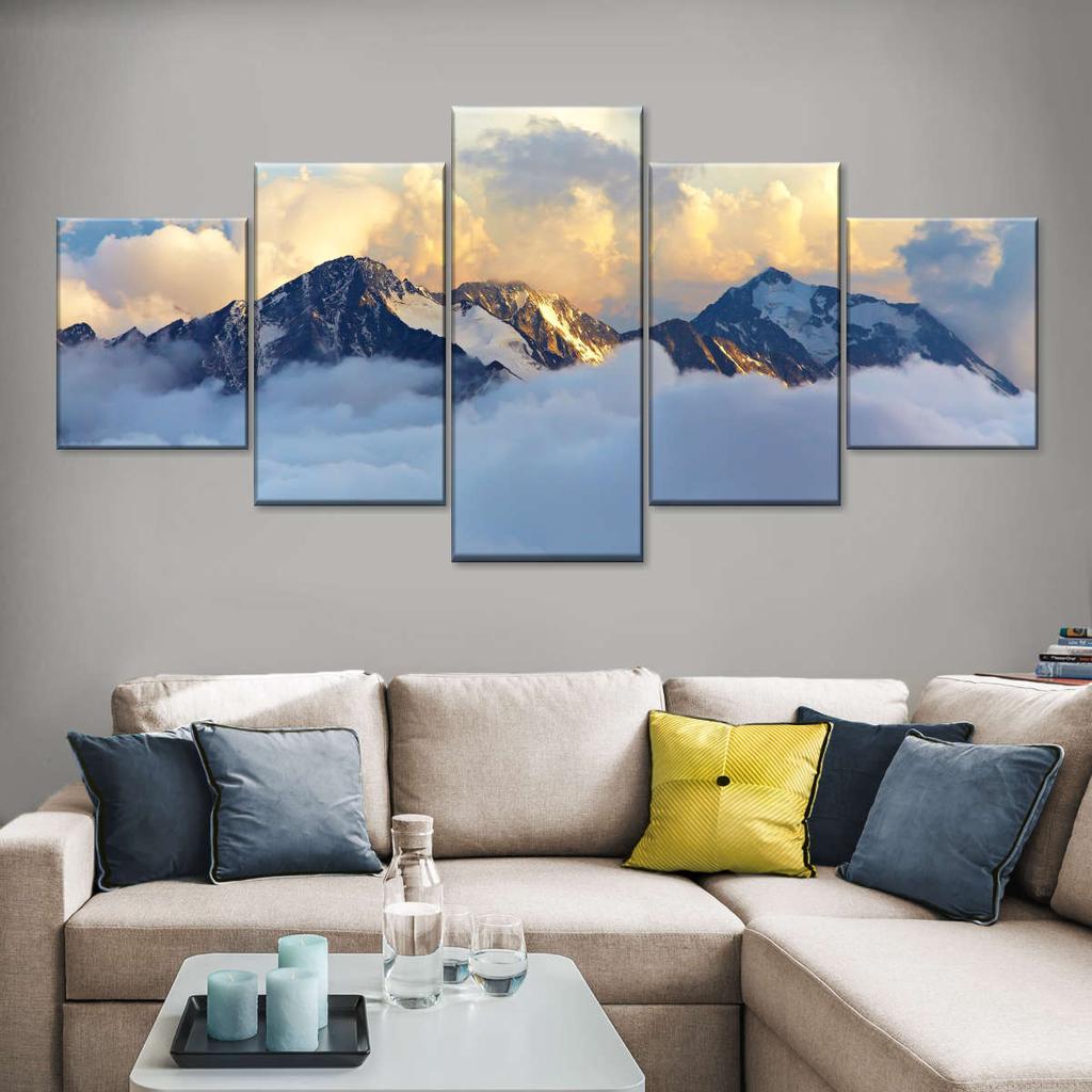Landscape Canvas Posters Home Decor 5 Pieces Natural Lake Paintings Wall Art Scenery Pictures Modular Living Room Decor No Frame