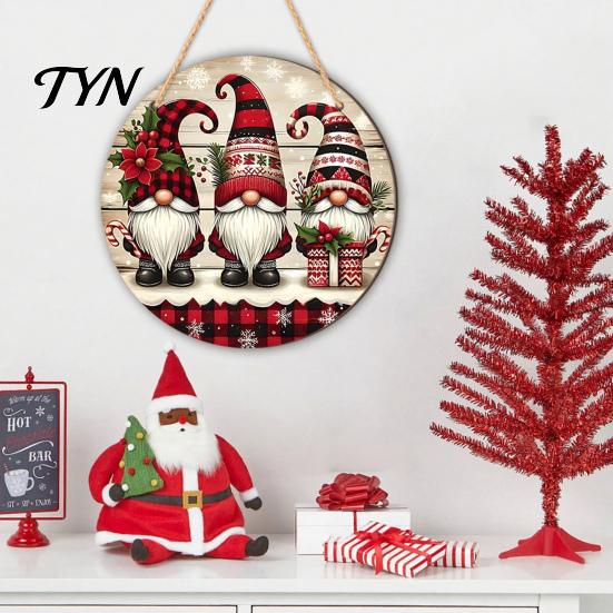 Xmas Door Hanger Christmas Wooden Hanging Sign, Gnome Snowman Angel Candle 2D Wood Plaque, Indoor Holiday Party Decor Vintage Wall for Home
