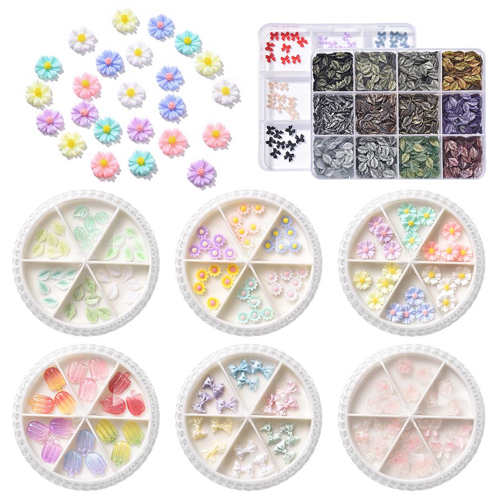 1BOX Colorful Nail Charms 3D Flower Bowknot Leaf Butterfly Mixed Nail Jewelry Kit DIY Nail Art Decoration Nails Accessories