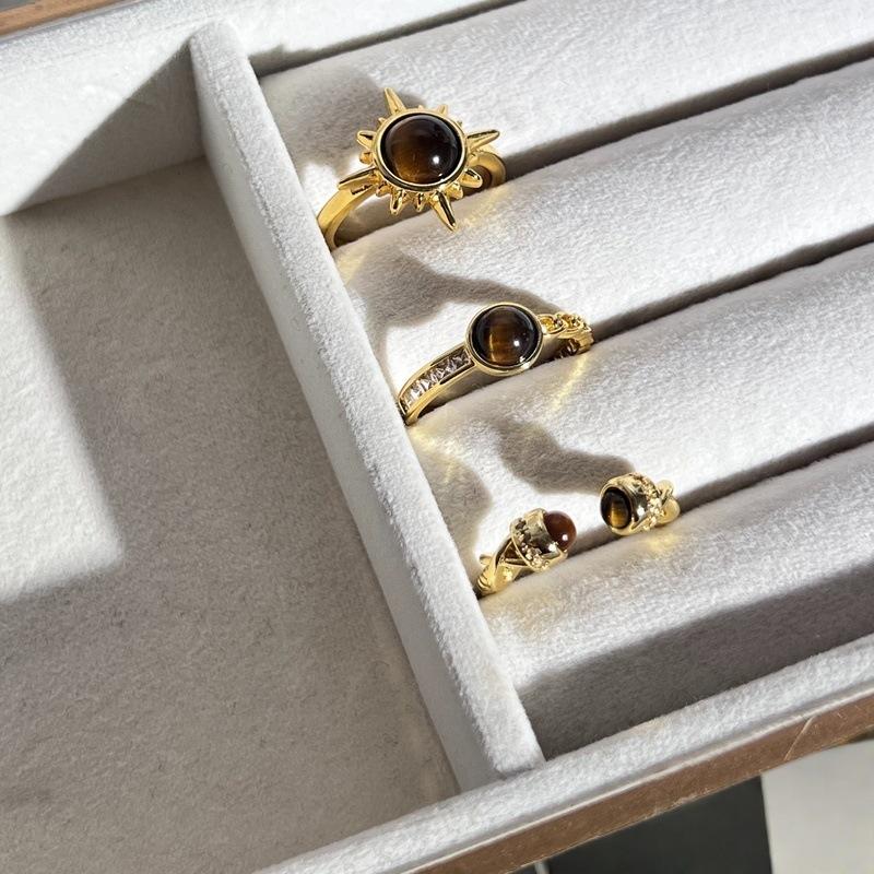 Средневековое французское ретро золото имитация камня тигровый глаз подсолнух открывающееся кольцо нишевое высококлассное уникальное кольцо