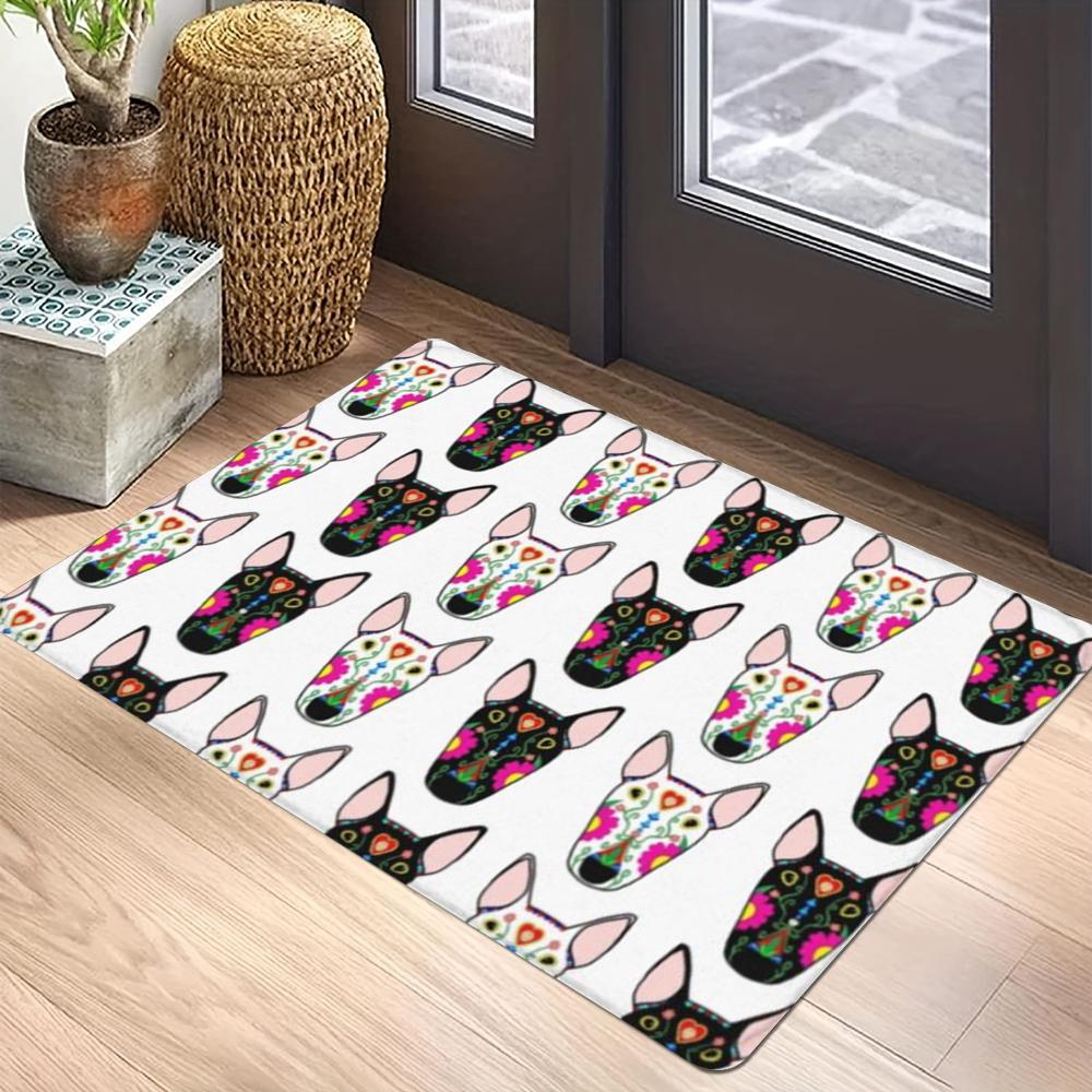 Коврик-циновка с разноцветными головами бультерьера, противоскользящая резиновая основа, коврик для любителей домашних животных, украшение для дома, забавный коврик для двери с принтами костей