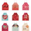 Couple Valentine's Day Flower Heart Apron Kitchen Cafe Aprons for Women Linen Home Cooking Baking Waist Pinafore Cleaning Tools