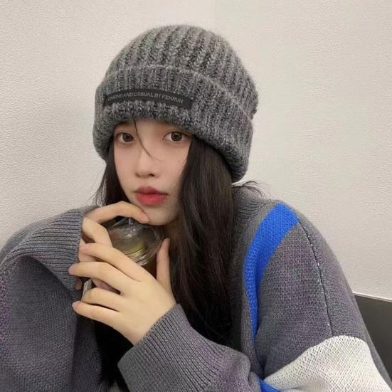 Шапка-бини с напуском и закругленными краями, с английскими буквами, зимняя теплая массивная мягкая вязаная женская шапка для зимнего активного отдыха