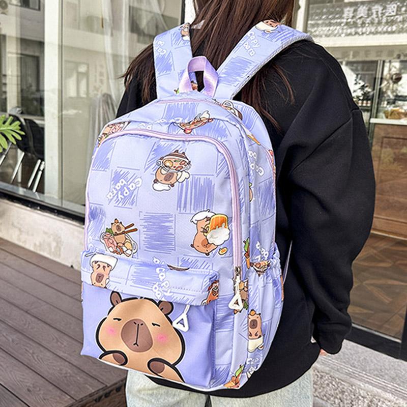 Рюкзак с рисунком Капибара для учеников 3-6 классов, вместительный, защищающий позвоночник и устойчивый к пятнам детский рюкзак