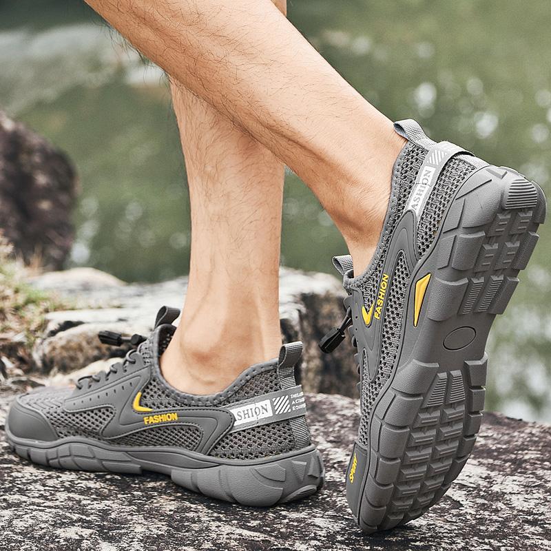 Мужские кроссовки для ходьбы, уличные, противоскользящие, износостойкие сетчатые туфли, летние, легкие, с эластичной лентой, обувь для ходьбы по воде, размер 38-46