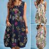 Пляжное платье в стиле бохо, летнее, винтажное, сарафан с цветочным принтом, женский, без рукавов, длиной до колена, праздничные платья, сарафаны