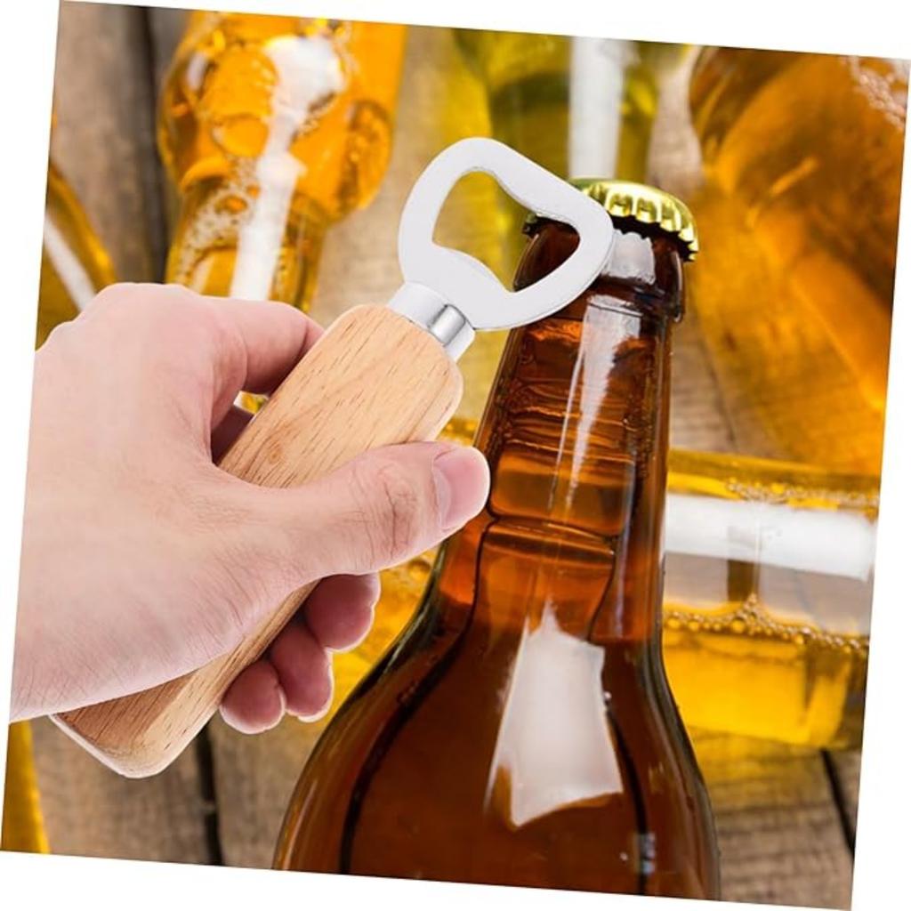 Multi-function Beer Bottle Opener Sturdy Stainless Steel Wooden Handle Easy To Use Ideal for Home Bar Travel