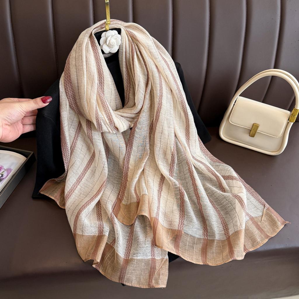 Бренд Женский шелковый шарф Женский полосатый Фуляр Женский Пашмина Шали и накидки Большого размера Шарфы Пляжное полотенце Бандана Мусульманский хиджаб