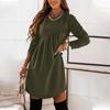 Женская осенне-зимняя новая однотонная футболка с длинными рукавами и нерегулярным круглым вырезом, длинное платье